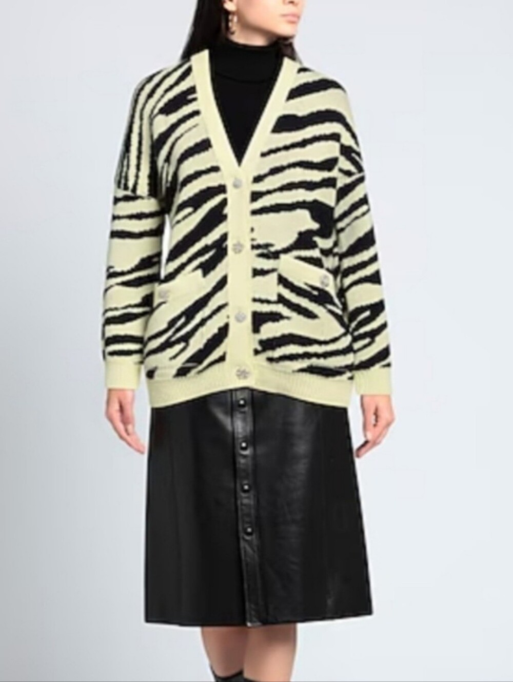 🦓NEW Maje Zebra Print Oversized Knitted Cardigan in Black & Pastel Yellow Small